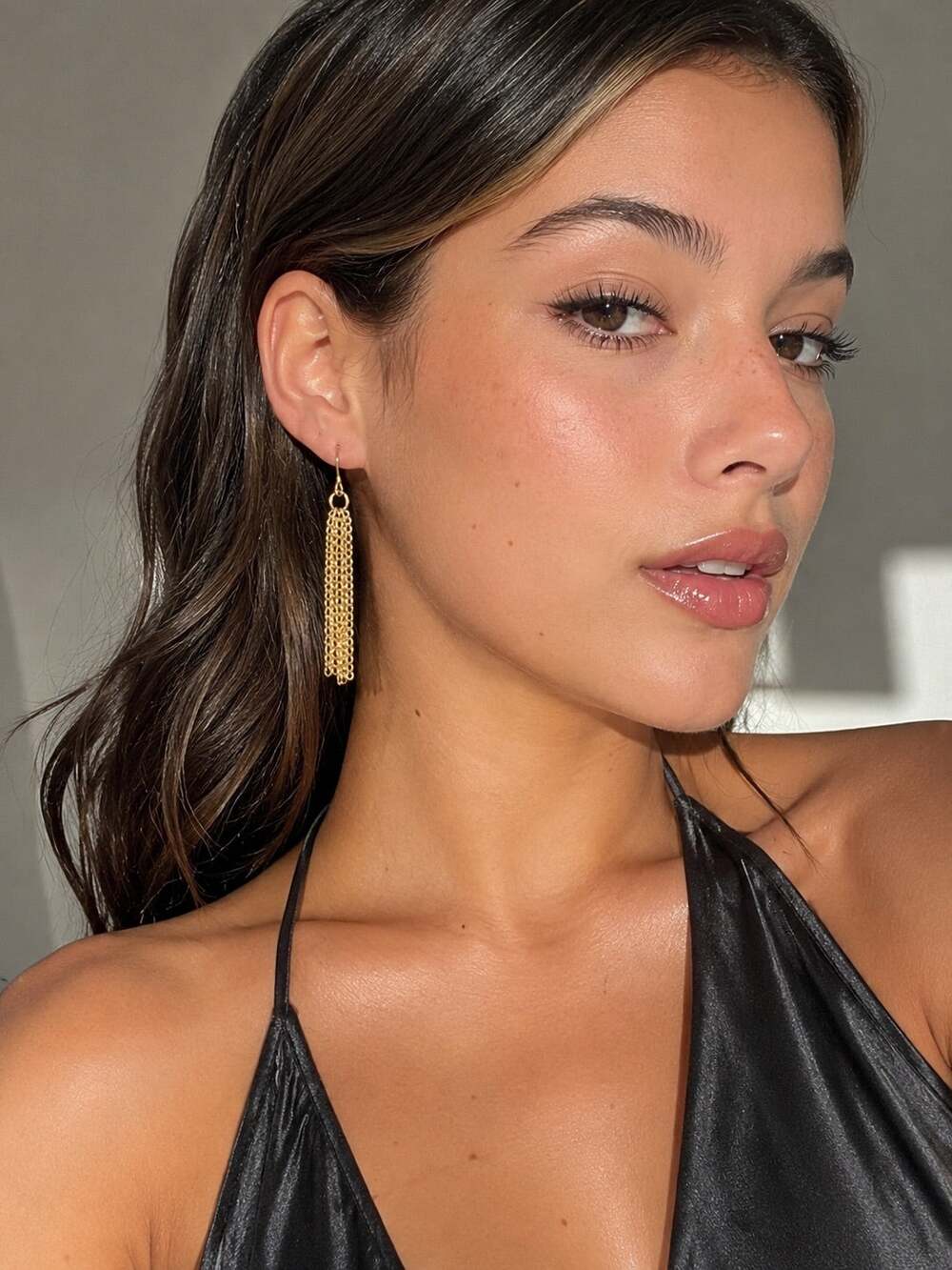 Gold Tone Multi-Chain Tassel Dangle Earrings Long Fringe Statement Boho